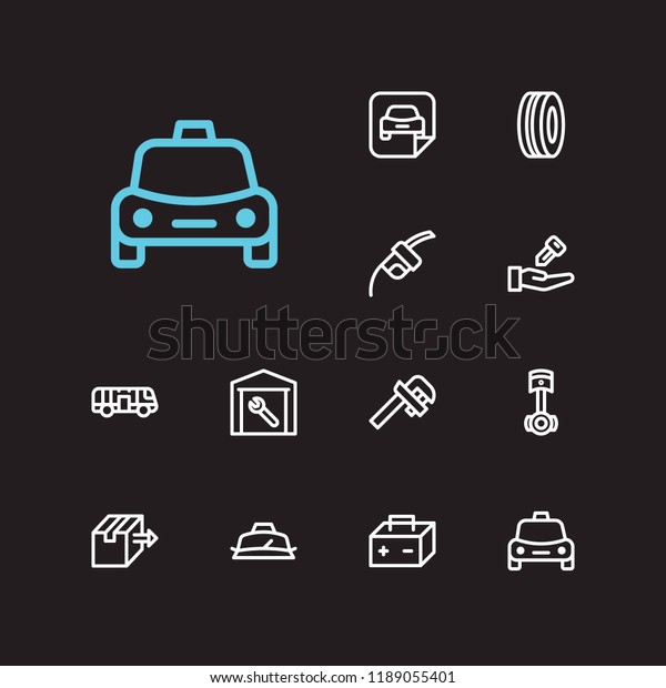 Car icons\
set. Bus and car icons with delivery logistic, car taxi and garage.\
Set of part for web app logo UI\
design.
