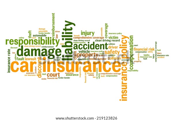 Car insurance policy concepts word cloud\
illustration. Word collage\
concept.