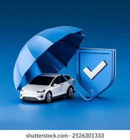 Car and insurance protection. Driving car on road across world with umbrella and Insurance shield. to protect from accident and travel. 3D Rendering - Powered by Shutterstock