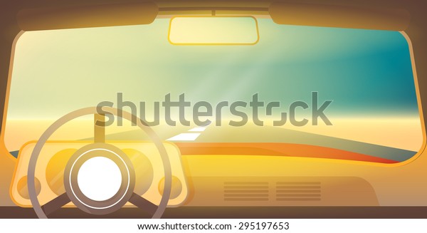 Car interior. View from inside of the car.\
Shiny flat\
illustration