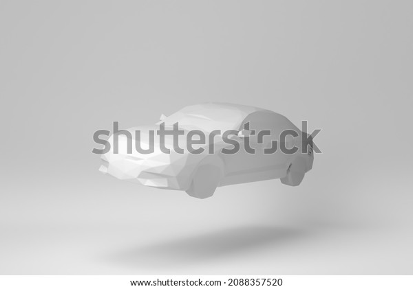 Car Isolated on white background. polygon\
minimal concept. monochrome. 3D\
render.\
\
