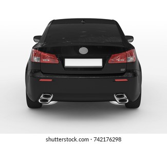 Car Isolated On White - Black Paint, Tinted Glass - Back View - 3d Rendering