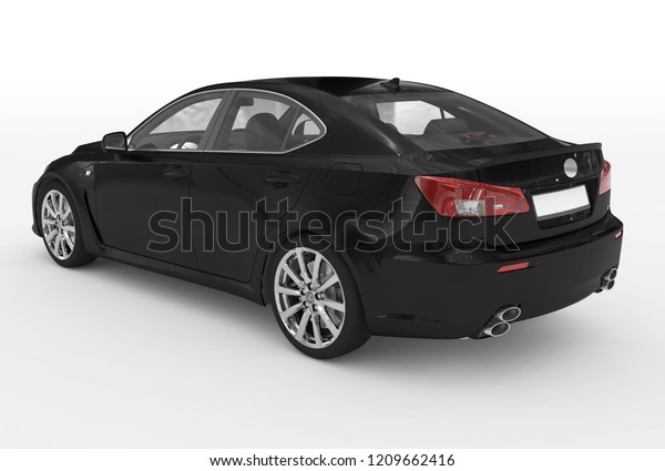 car isolated on white - black paint,
transparent glass - back-left side view - 3d
rendering