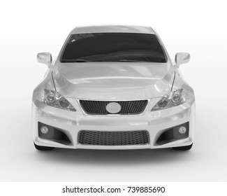 car isolated on white - white paint, tinted glass - front view - 3d rendering