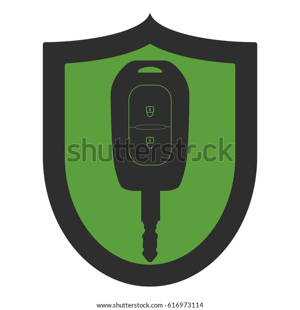 Car\
key in green insurance shield. Flat \
illustration.