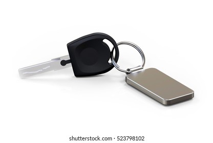 Car key with metal fob on white background 3D rendering
