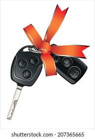 Car Key With Red Bow As A Present