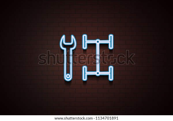 car key tools icon in Neon style on brick wall\
on dark brick wall\
background