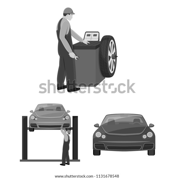 Car, lift, pump and other equipment
monochrome icons in set collection for design. Car maintenance
station bitmap symbol stock illustration
web.