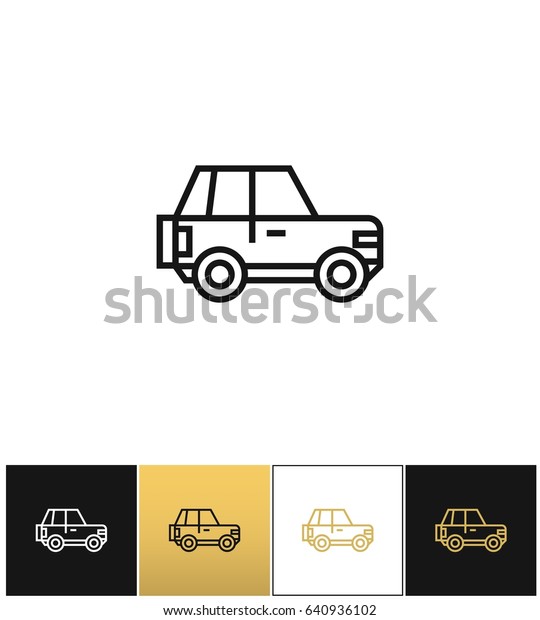 Car line sign or auto driving linear icon. Car\
line sign or auto driving linear program on black, white and gold\
background