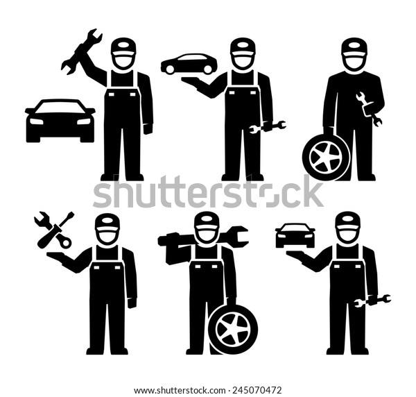 Car Mechanic Figure Pictogram Icons Stock Illustration 245070472 ...