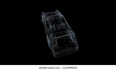 Car Model Body Structure, Wire Model With Reflect 3d Rendering	
