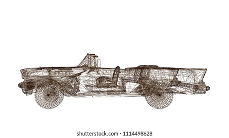 Car Model Body Structure, Wire Model With Reflect 3d Rendering	
