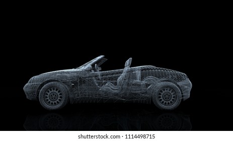 Car Model Body Structure, Wire Model With Reflect 3d Rendering	
