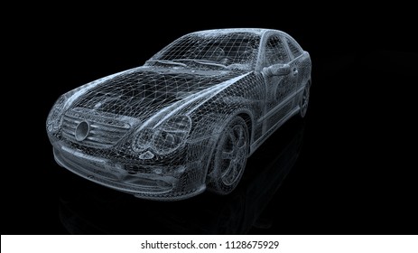 Car Model Body Structure, Wire Model 3d Rendering	
