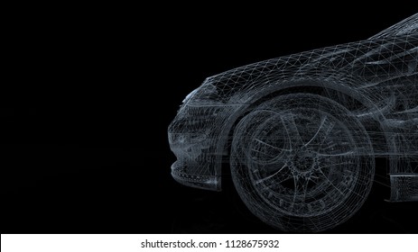 Car Model Body Structure, Wire Model 3d Rendering	
