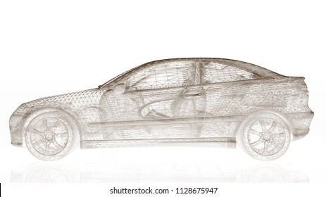 Car Model Body Structure, Wire Model 3d Rendering	
