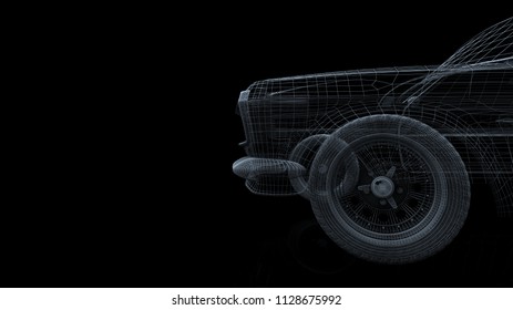 Car Model Body Structure, Wire Model 3d Rendering	
