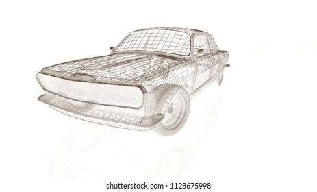 Car Model Body Structure, Wire Model 3d Rendering	
