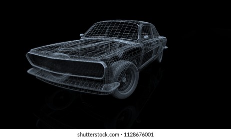 Car Model Body Structure, Wire Model 3d Rendering	
