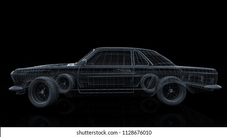 Car Model Body Structure, Wire Model 3d Rendering	
