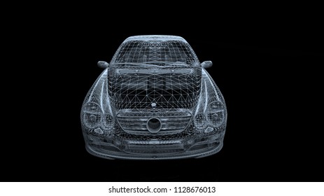 Car Model Body Structure, Wire Model 3d Rendering	
