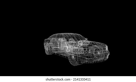 car model body structure, wire model with Reflect 3d rendering
