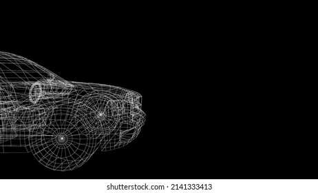 car model body structure, wire model with Reflect 3d rendering