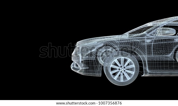 car model body structure, wire model with\
Reflect 3d rendering