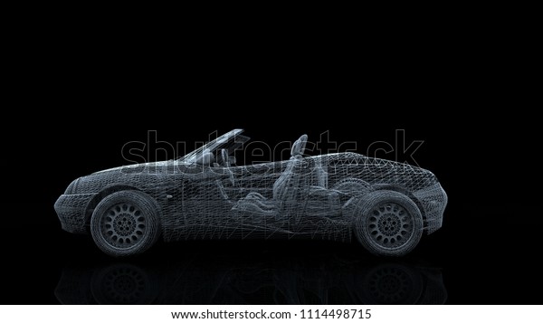 car model body structure, wire model with
Reflect 3d
rendering	
