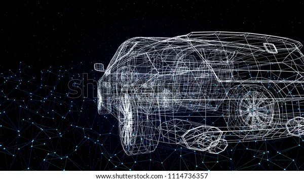 car model body structure, wire model with\
Edge Glow Reflect 3d\
rendering	\

