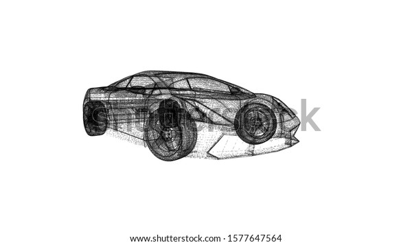 car model\
body structure, wire model 3d\
renderring