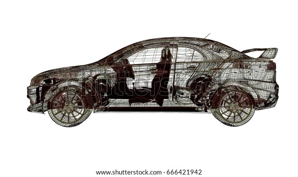 car model
body structure, wire model 3d
rendering
