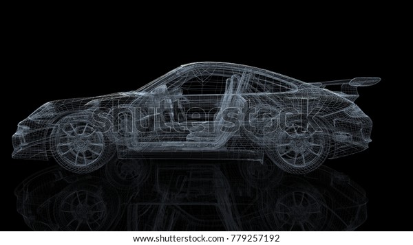 car model body structure, wire model \
 with\
Reflect 3d rendering
