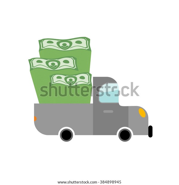 Car and money. Pile of dollars in trunk of your truck.\
Machine carries stack of cash. Transport Scrooge. Auto for lucky\
winner. 