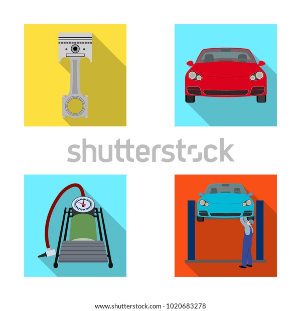 Car on lift, piston and pump flat icons in set
collection for design.Car maintenance station bitmap symbol stock
illustration web.