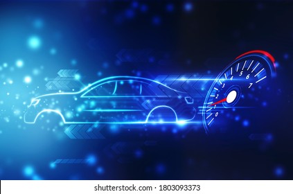 Car outline with Speed motion background with fast speedometer, Car Racing velocity background, Digital Abstract Speed technology background - Powered by Shutterstock