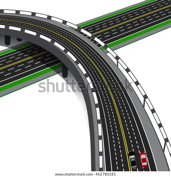 Car overpass crosses the highway. Road\
interchange. Raster\
illustration