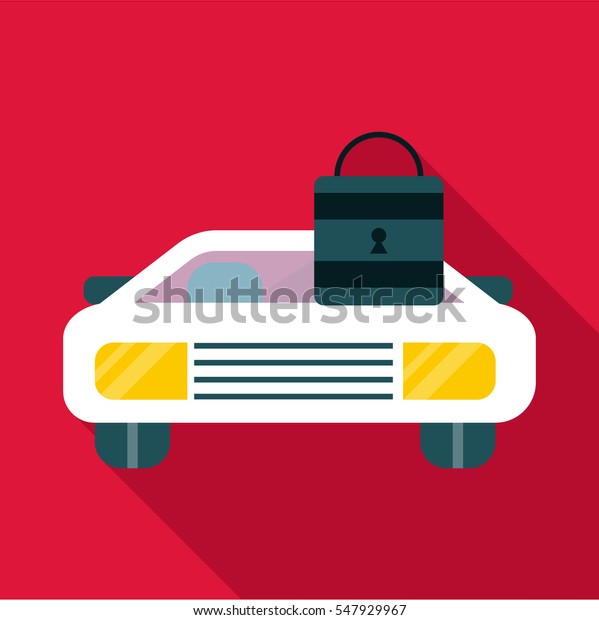 Car and padlock icon. Flat illustration of car \
icon for web design