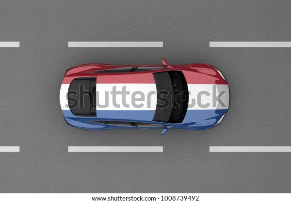 car\
painted from Netherlands country flag. 3d\
rendering