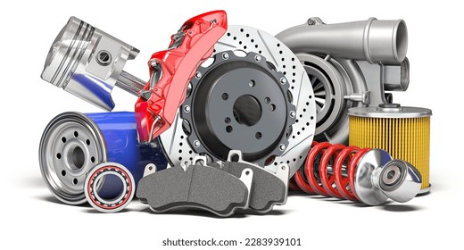 Car parts or auto car spare isolated on white background. 3d illustration - Powered by Shutterstock