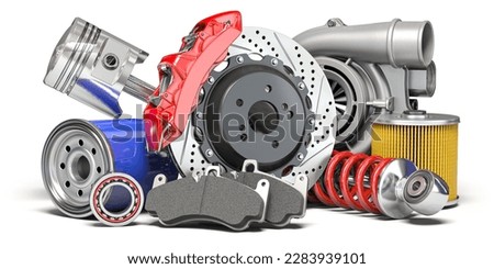 Car parts or auto car spare isolated on white background. 3d illustration Foto d'archivio © 
