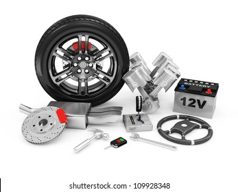 Car Parts Isolated On White Background