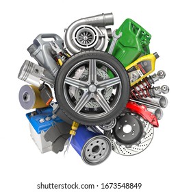 Car parts, spares and accesoires. Auto service and car repair workshop concept. 3d illustration - Powered by Shutterstock