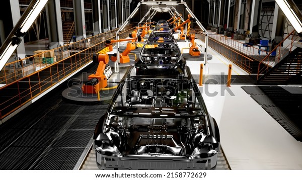 Car plants factory
3D Concept: Automated Robot Arm Assembly Line Manufacturing
High-Tech Vehicles. Production Conveyor. Render 4K. High quality 4k
footage. 3D
rendering