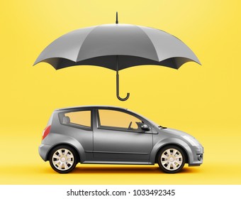 Car Protected By Umbrella, 3d Render Illustration