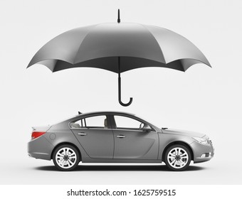 Car Protected By Umbrella, Insurance Concept, 3d Rendering Illustration