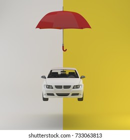 Car Protected With Red Umbrella, Automobile Safety Icon Isolated.  Used For Concept Design Or Website. Minimal Concept. 