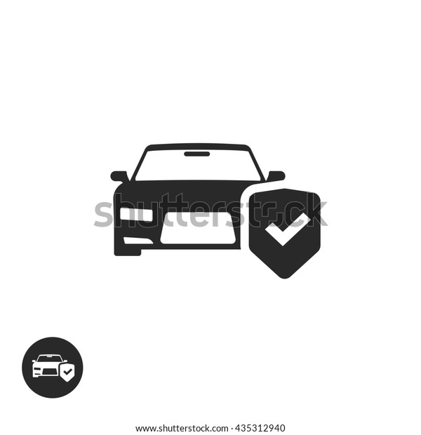 Car\
protection icon isolated, black and white auto protected with\
shield label, concept of car insurance\
symbol