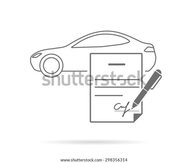 Car purchasing contract with signature. Contour\
icon isolated on\
white